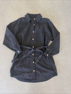 Classic Black Shirt Dress with Waist Tie